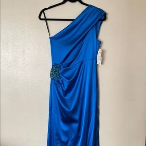 Royal Blue Embellished Asymmetrical Gown by David Meister